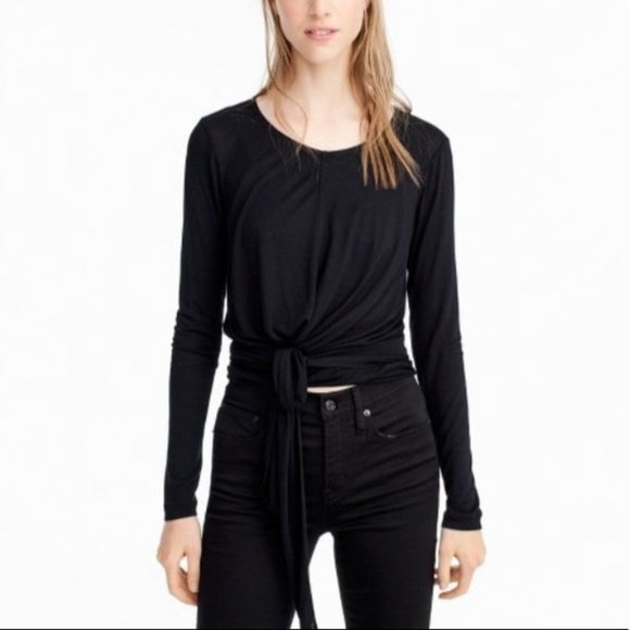 J Crew Grey Long Sleeve Waist Tie Top - Picture 2 of 7